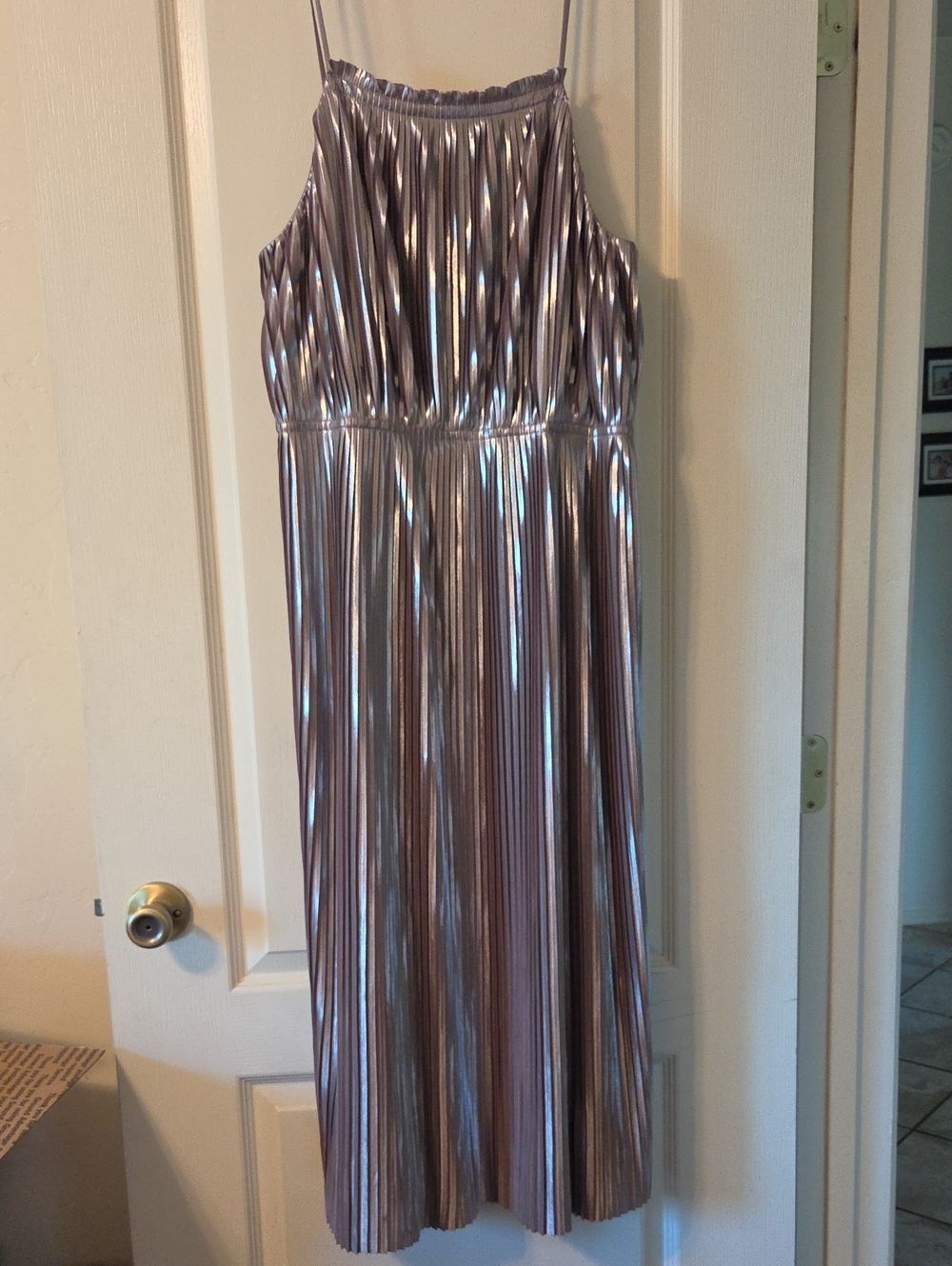 Banana Republic Metallic Pleated Maxi Dress - Silver